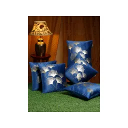 HOSTA HOMES Navy Blue & Gold Set of 5 Floral Velvet Square Cushion Covers 16x16 inches-picture-23