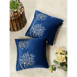 HOSTA HOMES Navy Blue Set of 2 Embroidered Velvet Square Cushion Covers-picture-38