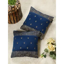 HOSTA HOMES Navy Blue Set of 2 Ethnic Motifs Velvet Square Cushion Covers-picture-29