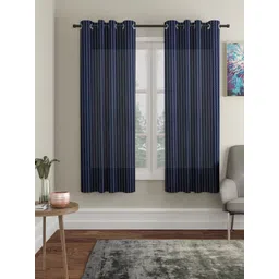 HOSTA HOMES Navy Blue Set of 2 Striped Window Curtain-picture-36
