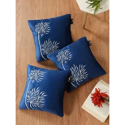 HOSTA HOMES Navy Blue Set of 3 Embroidered Velvet Square Cushion Covers-picture-40