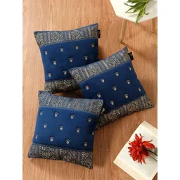 HOSTA HOMES Navy Blue Set of 3 Embroidered Velvet Square Cushion Covers-picture-30