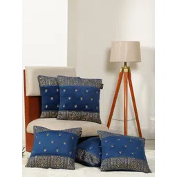 HOSTA HOMES Navy Blue Set of 5 Ethnic Motifs Velvet Square Cushion Covers-picture-35
