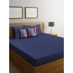 HOSTA HOMES Navy Blue Striped 300 TC Double Bedsheet with 2 Pillow Covers and 2 Cushions-picture-26