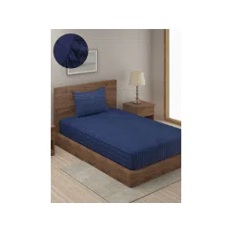 HOSTA HOMES Navy Blue Striped 300 TC Fitted Bedsheet with 1 Pillow Cover (Single)-picture-37