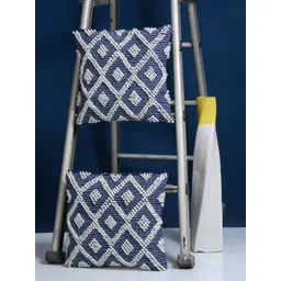 HOSTA HOMES Pack Of 2 Blue & White Geometric Self Designed Square Cushion Covers-picture-28
