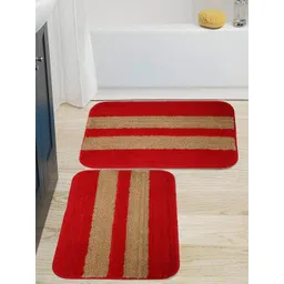 HOSTA HOMES Pack Of 2 Red & Beige Striped Anti-skid Doormats-picture-16