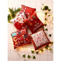 HOSTA HOMES Pack Of 5 Red & White Self Design Velvet Square Cushion Covers-picture-13