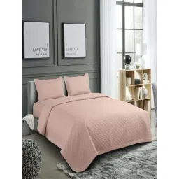 Hosta Homes Peach 280 TC Polycotton Quilted Queen Bedsheet with 2 Pillow Covers-picture-16