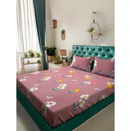 HOSTA HOMES Pink Polycotton 280 TC Queen Size Flat Bed Sheet with 2 Pillow Covers-picture-10