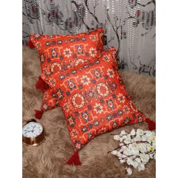 HOSTA HOMES Red & Blue Set of 2 Ethnic Motifs Velvet Square Cushion Covers-picture-31