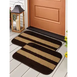 HOSTA HOMES Set Of 2 Brown & Beige Striped Anti-Skid Doormats-picture-31