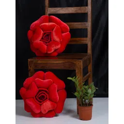 HOSTA HOMES Set Of 2 Maroon Velvet Flower Shaped Cushions-picture-40