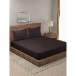 Hosta Homes Stripes Brown 280 TC Poly Satin Fitted King Bed Sheet with 2 Pillow Covers-picture-33