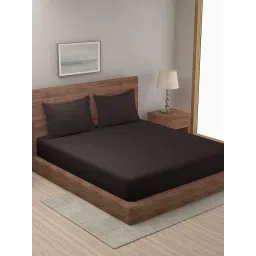 Hosta Homes Stripes Brown 280 TC Poly Satin Fitted King Bed Sheet with 2 Pillow Covers image 1