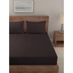 Hosta Homes Stripes Brown 280 TC Poly Satin Fitted King Bed Sheet with 2 Pillow Covers image 2