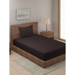 Hosta Homes Stripes Brown 280 TC Poly Satin Fitted Single Bed Sheet with 1 Pillow Cover-picture-13