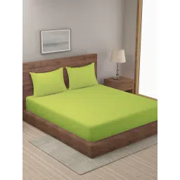 Hosta Homes Stripes Green 280 TC Poly Satin Fitted King Bed Sheet with 2 Pillow Covers-picture-36