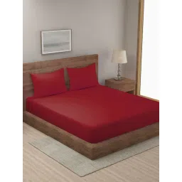 Hosta Homes Stripes Maroon 280 TC Poly Satin Fitted King Bed Sheet with 2 Pillow Covers-picture-16