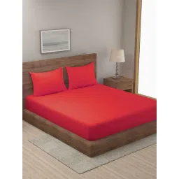 Hosta Homes Stripes Red 280 TC Poly Satin Fitted King Bed Sheet with 2 Pillow Covers-picture-43