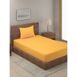 Hosta Homes Stripes Yellow 280 TC Poly Satin Fitted Single Bed Sheet with 1 Pillow Cover-picture-45