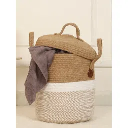 HOSTA HOMES White Jute Laundry Basket with Cover-picture-35