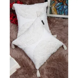 HOSTA HOMES White Set Of 2 Self Design Square Pure Cotton Cushion Covers-picture-13