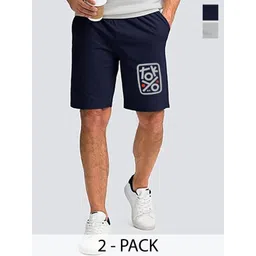 Hotfits Men Pack of 2 Graphic Printed Mid-Rise Knee Length Cotton Regular Shorts-image-37