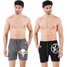 hotfits Men's Black & Charcoal Grey Cotton Boxer Shorts-Pack of 2 - Star-Skull-picture-24