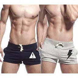 hotfits Men's Black & Grey & Green Cotton Gym Shorts Pack of 2 - Caution -Charger-picture-12
