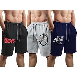 hotfits Men's Black & Grey Cotton Gym Regular Shorts-Pack of 2-picture-25