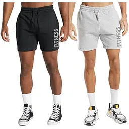 hotfits Men's Black & Grey Training Rest Day Cotton Regular Shorts Pack of 2 -S-picture-26