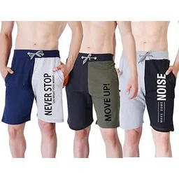 hotfits Men's Black, Blue & Green Gym,Training, Workout, Sporty Rest Day Cotton Regular Shorts - Pack of 3-picture-34