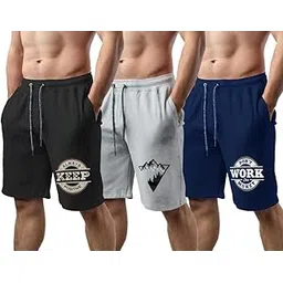 hotfits Men's Black,Grey&Blue Cotton Knee Length Casual Shorts- (M,L,XL,2XL,3XL,4XL,5XL,6XL) Plus Sizes Workout, Running Shorts with 2 Side Pockets -Pack of 3-picture-26