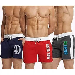 hotfits Men's Blue, Red & Black Cotton Regular Shorts-Pack of 3-picture-32