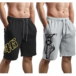 hotfits Men's Casual Cotton All Season Soft Feel Fabric Printed Regular Shorts,Workout Shorts, Elastic Waist Running Shorts with 2 Side Pockets - Pack of 2-picture-11