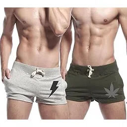 hotfits Men's Grey & Green Cotton Gym Shorts Pack of 2 - Leaf -Charger-picture-12