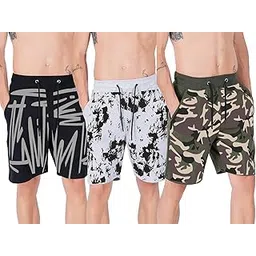hotfits Men's Printed Casual Cotton Regular Shorts, Workout Shorts, Elastic Waist Running Shorts with Pockets Pack of 3-picture-17