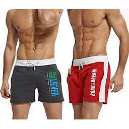 hotfits Men's Self Designed Black & Red Cotton Regular Shorts-Pack of 3-picture-39