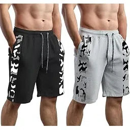 hotfits Men's Self Designed Casual Black & Grey Cotton Regular Shorts, Workout & Running Shorts with Pockets Pack of 2 - M-picture-27