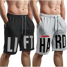 hotfits Men's Black & Grey Cotton Gym Regular Shorts-Pack of 2-picture-17