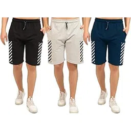 Men's Multicoloured Cotton Knee Length Casual Shorts- (M,L,XL,2XL,3XL,4XL,5XL,6XL) Plus Sizes Workout, Running Shorts with 2 Side Pockets -Pack of 3-image-27