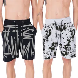 Pack of 2 Solid Men Black, Grey Basic Shorts-image-19