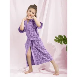 HotGown Kids Lavender Printed Terry Cotton Bath Robe-picture-14