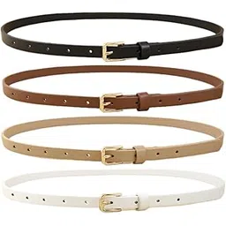 hotwill 4 Pack Women Skinny Belts for Jeans Dress Thin Waist Belt for Ladies with Gold Buckle 0.5" Width-picture-44