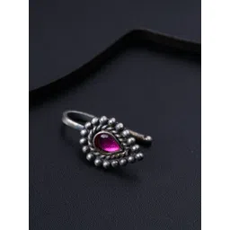 House of Aadyaa Parna Sterling Silver Oxidised Stud Nosepin-picture-16