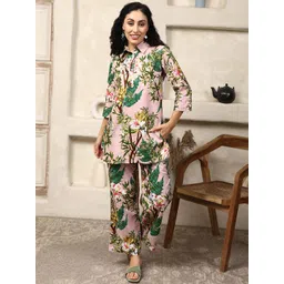 House Of Attire Printed Pure Cotton Collared Neck Tunic With Trousers Co-Ords-picture-15