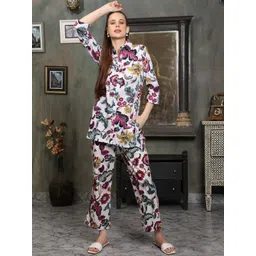 House Of Attire Printed Pure Cotton Collared Neck Tunic With Trousers Co-Ords-picture-15