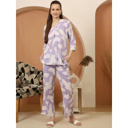 House Of Attire Printed Pure Cotton V-Neck Three Fourth Sleeves Tunic With Trouser Co-Ords-picture-10