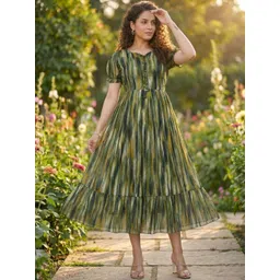 HOUSE OF AXI Print Puff Sleeve Georgette Fit & Flare Midi Dress-picture-40